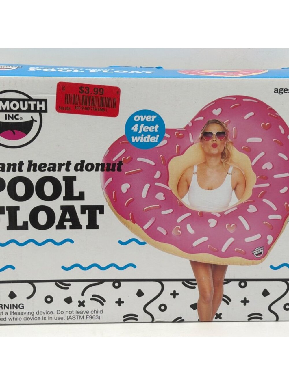 Giant Heart Donut Pool Float Ages 8+ Inflates To 51" x 51" x 16" By BigMouth Inc